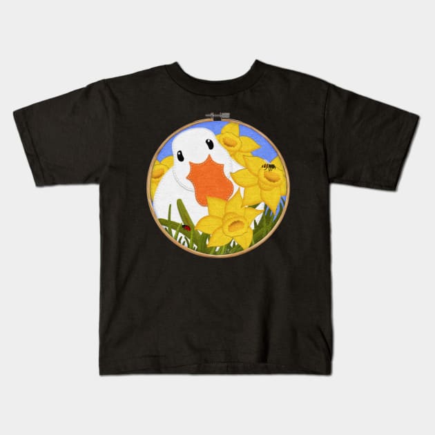 Daffodils and Duck Felt Look on Embroidery Hoop | Cherie's Art(c)2022 Kids T-Shirt by CheriesArt